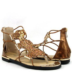Women Glitter Shiny Strappy Gladiator Sandals Lightweight Bronze